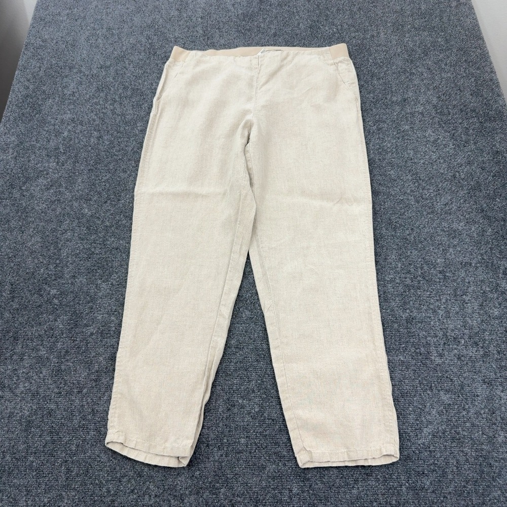 J Jill Pants Womens L Beige Linen Elastic Waist Relaxed Coastal Casual Style